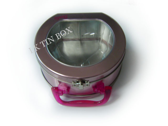 Small Round School Lunch Tin Box With Pvc Window , Lunch Box Containers
