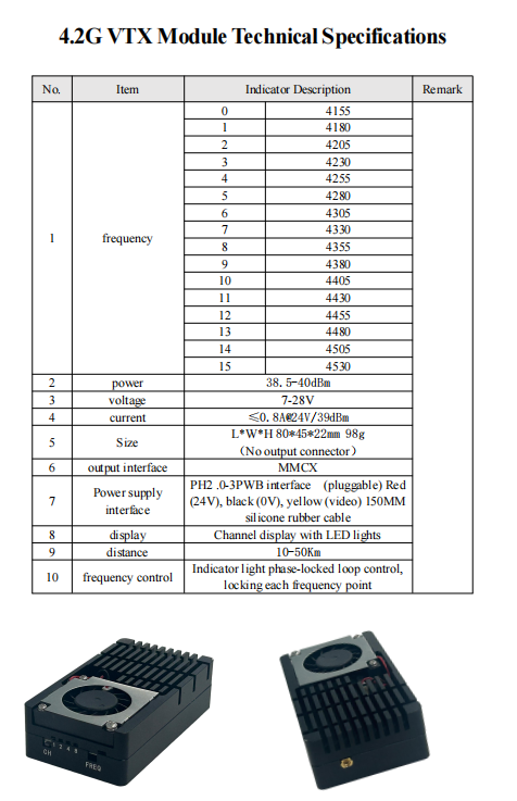 4.2GHz Wireless Video Transmitter 4155MHz-4530MHz 7-32V Input Voltage For Industrial