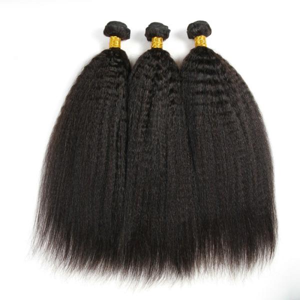 Peruvian Kinky Straight Human Hair Weave Closure With Three Bundles Natural Color