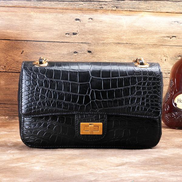 Luxury Genuine Crocodile Belly Skin Gold Hardware Lady Evening Flap Purse Alligator Leather Women Single Shoulder Bag