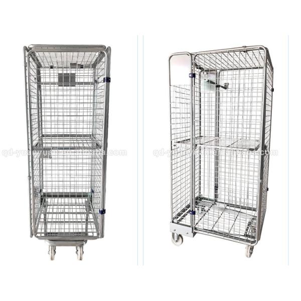 Cargo Storage Wire Cage Trolley Zinc Plated Finished Mobile Cage Trolley