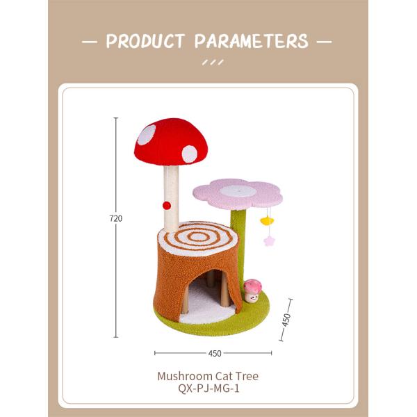 Cat Scratching Post and Hanging Toys Mushroom Cat Tree House for Living Room Cats