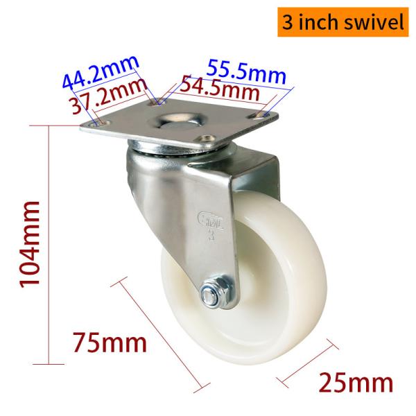 Ruedas blancas de 75 mm de carrito de carga ligera de 3 pulgadas ruedas de placa 363P-23