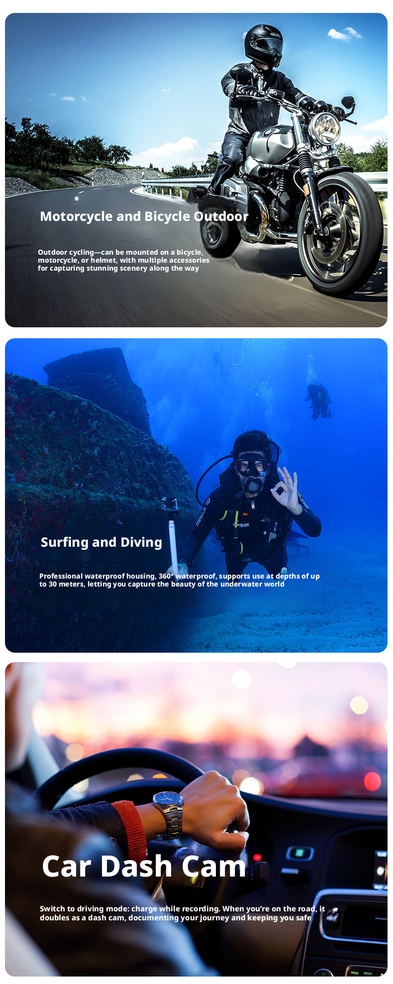 DLC 4K 60FPS 30M Waterproof Sports Cam EIS Stabilizer 2 Inch Display 170 View WiFi Control Wrist Remote Dual Dash Cam Outdoor