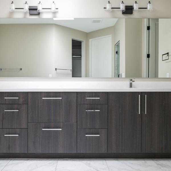Melamine Bathroom Vanity Units Cabinet Modern Dark Grey Wood Texture