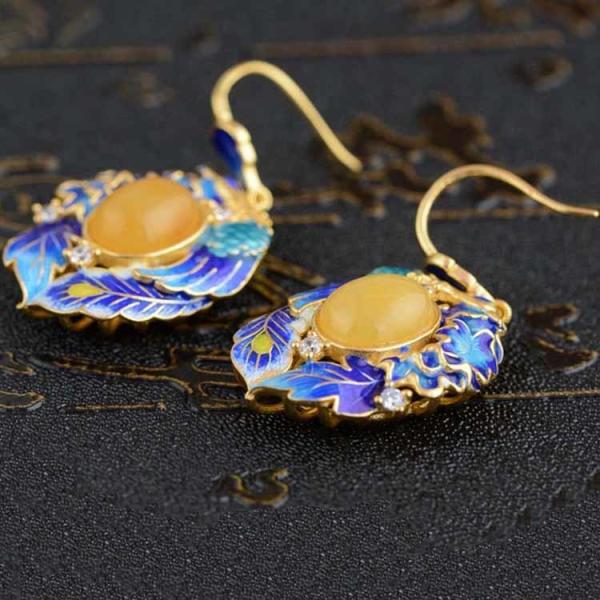 Retro 925 Silver Blue Enamel Mellite Drop Dangle Earrings(TRS30731)