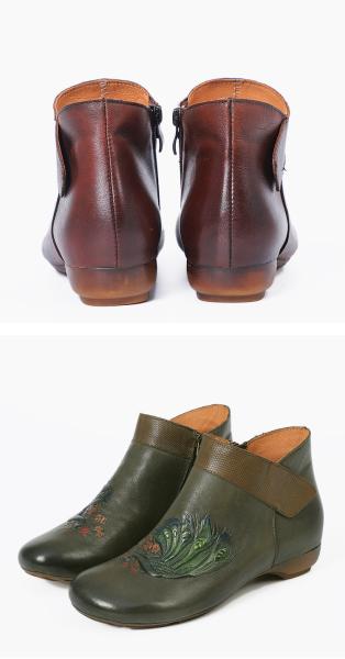 HZM035 Retro Embroidery Women'S Short Boots Autumn And Winter New Style Leather Retro Personality Women'S Shoes Soft Sol