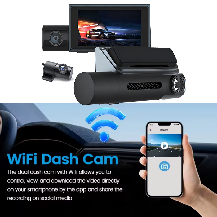 Driving Safety 3 Channel Dash Cam With 4K Front Camera Recording WiFi