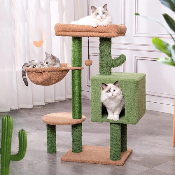 Sustainable Cactus Cat Tree 30inch Tall Multi-Level Cat Tower for Fun Play and Cat Condo