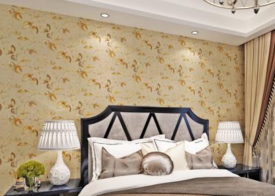 Low Flammability Floral Deep Embossed PVC Living Room Wallpaper Yellow