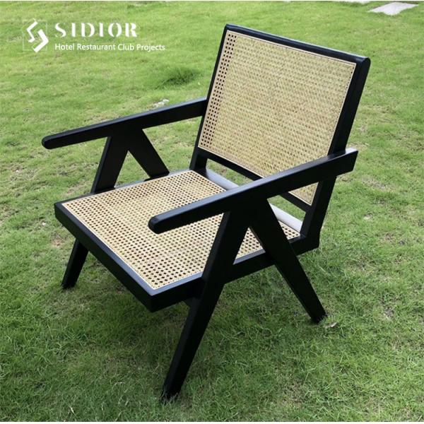 Woven Vintage Rattan Armchair Indoor 58cm Width Solid Wood Chairs