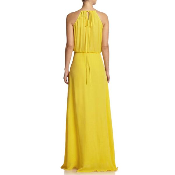 Women Yellow Chiffon V Neck Floor Length Evening Dress