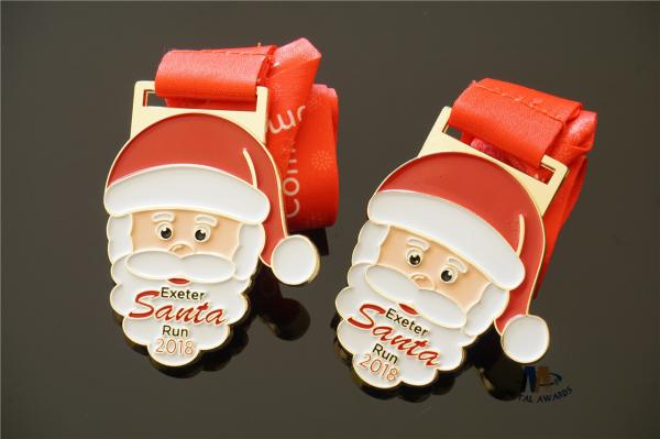 Santa Relief Metal Award Medals Die Casting Soft Enamel Smooth Back With Sublimated Ribbon
