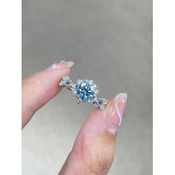 Голубой ЦВД 1.01ct Лабораторно выращенный бриллиантовый обручальный кольцо 18K Белое золото