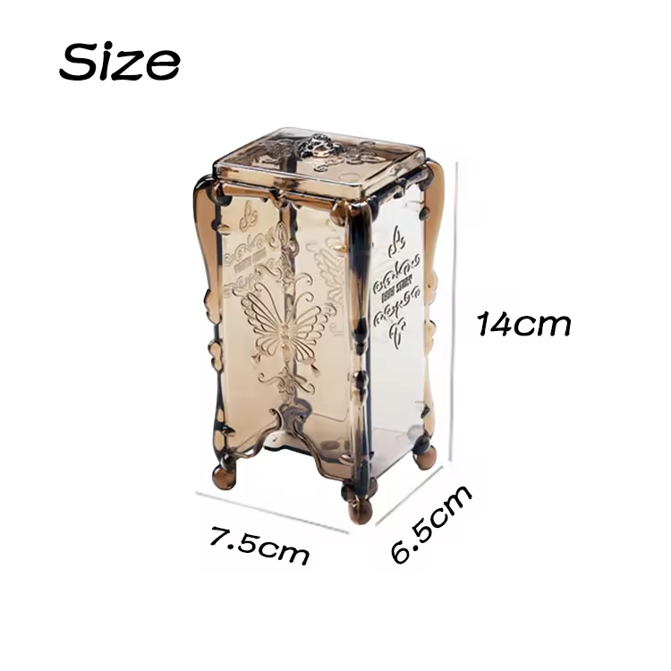 Retro Style Acrylic Plastic Mascara Pad Organizer Vertical Makeup Remover Pad Dustproof Removable Box with Lid