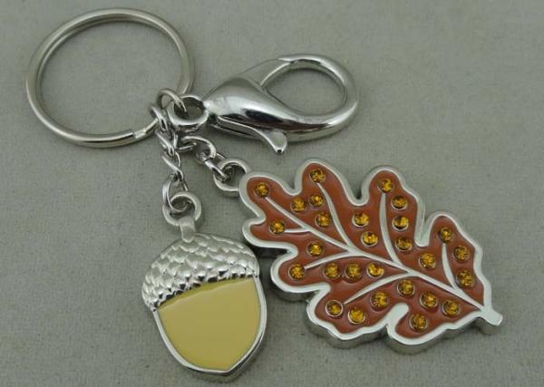 Rhinestone Promotional KeyChain 3D Die Casting Key Ring With Soft Enamel