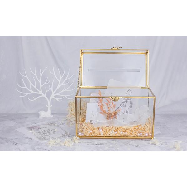 Glass Wedding Card Box With Slot, Clear Card Box Gold Brass Gift Card Storage Box Perfect For Wedding Receptions