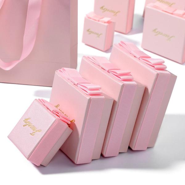 Pink Color Jewelry Gift Box Eco Friendly Hot Stamping Luxury Paper Packaging Box