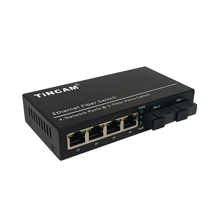 TiNCAM Factory Fast Ethernet PoE Switches with 10/100Mbps Adaptive 2 SC Fiber 4 PoE Port Fiber Media Converter IEEE 802.3af/at 20km 65W Power Adapter TBC-PSF4324E-2S20AB
