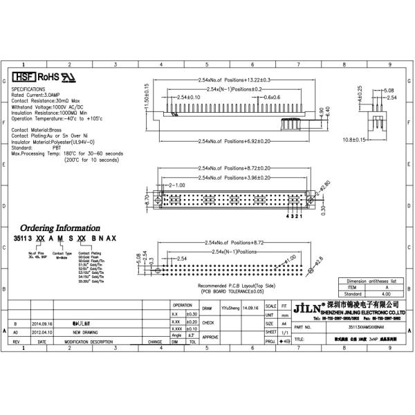 Triple Row DIN 41612 Connector Polyester PBT 3.0A UL94V-0 For Motherboard