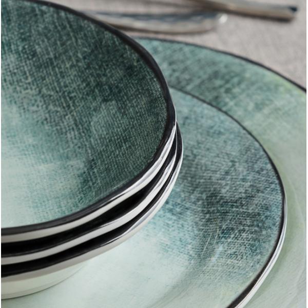 Green 12 Piece Melamine Dinnerware Set For Outdoor Indoor Use