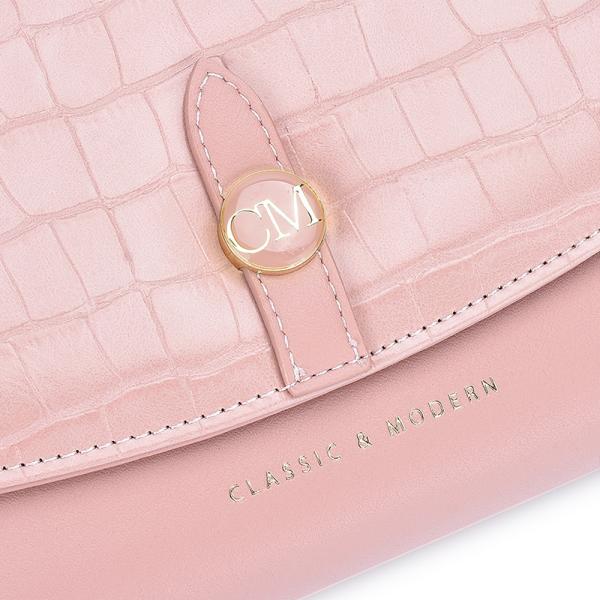 Polyester Lining Female Crossbody Bag 7cm 20cm Pink Leather Sling Bag