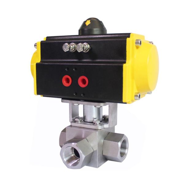 Forged 3 Way Pneumatic Ball Valve High Pressure Stainless Steel NPT BSP Female Thread for Oil Gas Steam