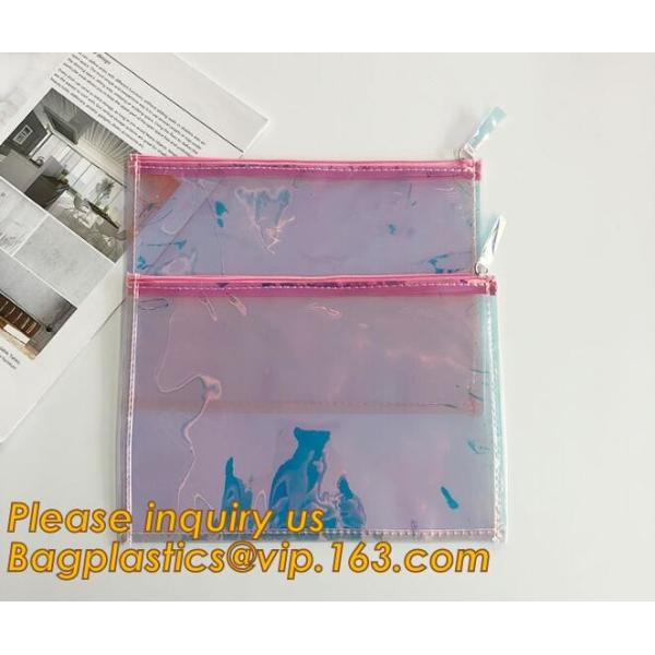 Holographic Factory Manufacture Custom Logo Transparent PVC Cosmetic Bag Women Travel Clear Wash Organizer Pouch Bagease