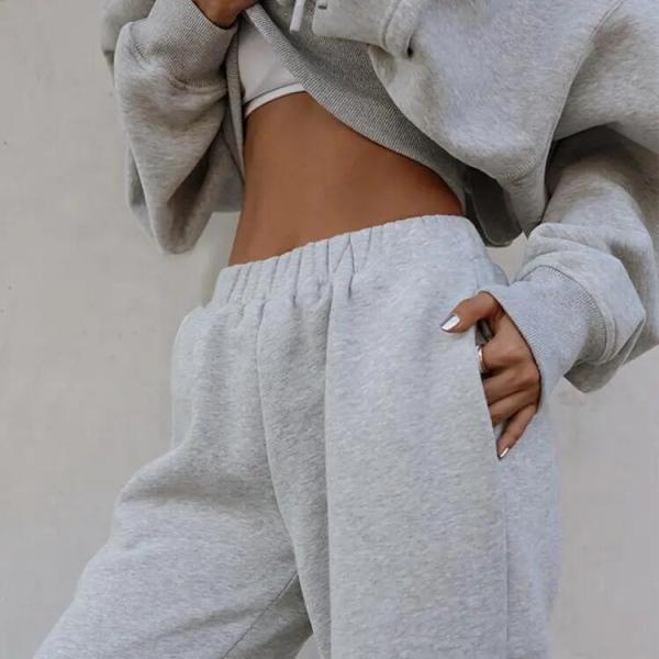                  Autumn Winter Jogger Jumper Gym Workout Women Fall 2 Piece Set Crop Top Oversize Hoodie Tracksuits             
