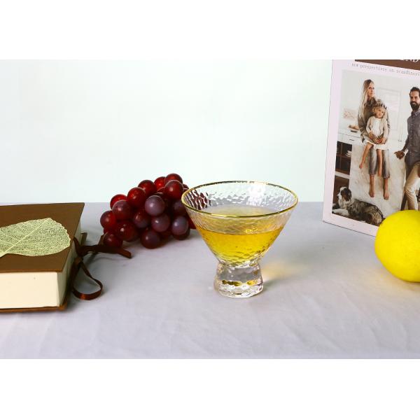 Hammered Texture Hand Blown Gold Rim Martini Glasses , Stemless 5 Ounce Martini Glasses