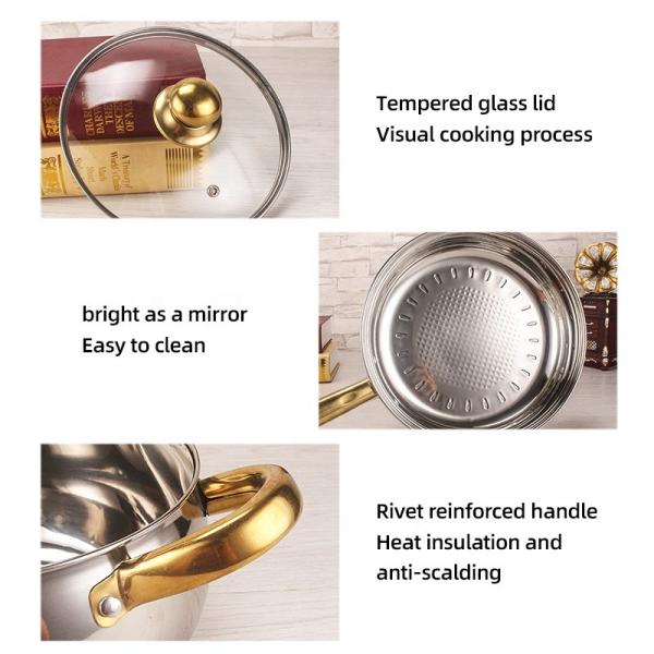 Best Selling Stainless Steel Cookware Set 12pcs Double Layer Cooking Pot Set With Golden Handle