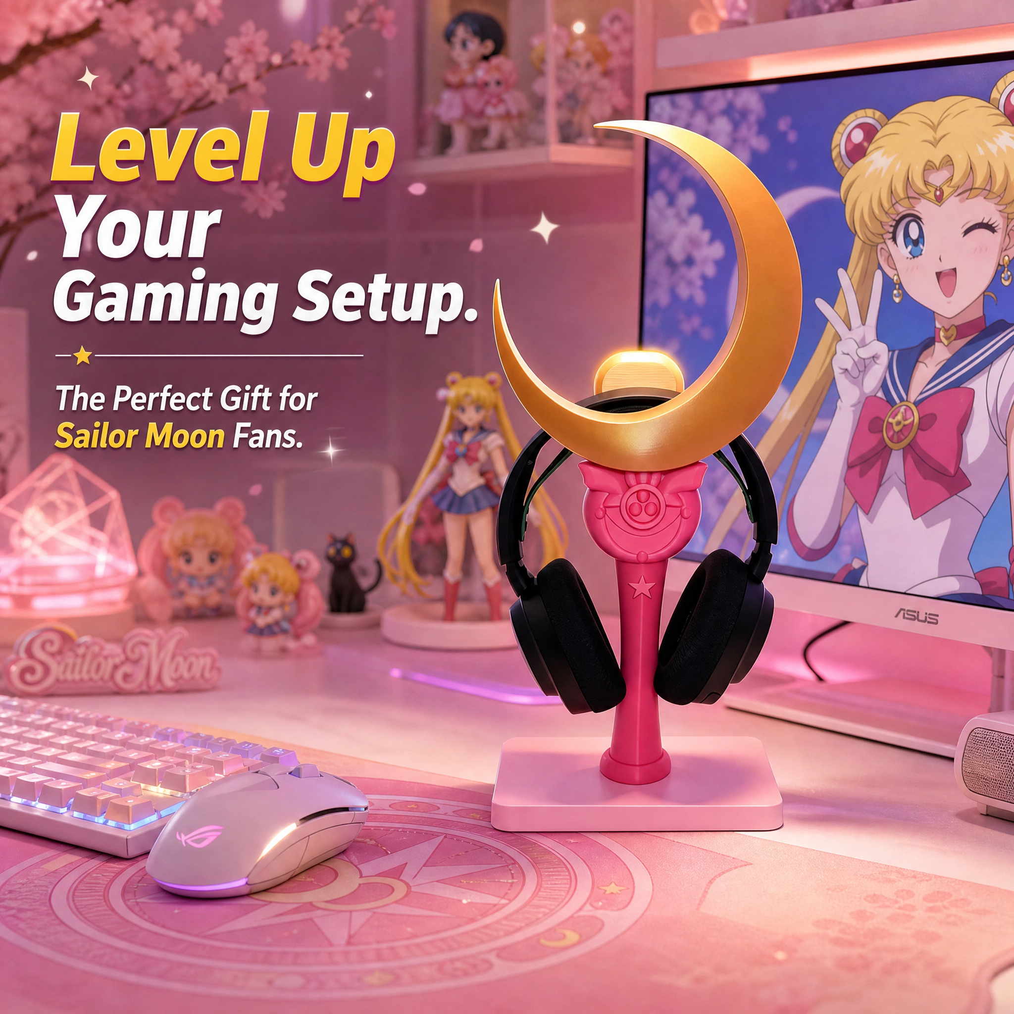 Cute Gaming  3d Print Products Sailor Moon Magic Stick Headset Stand For Desk Storage