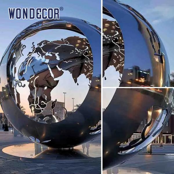 Large outdoor square forged metal abstract ring stainless steel sculpture