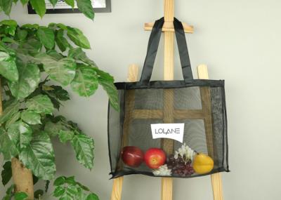 Polyester Mesh Shopping Tote Bag 32*28*8 cm Black Color With White Logo