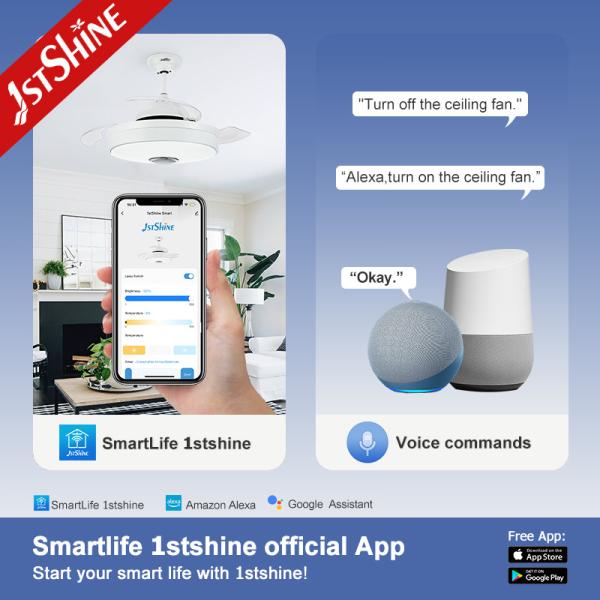 Smart 6 Speeds Retractable Ceiling Fan Light With Time Settings