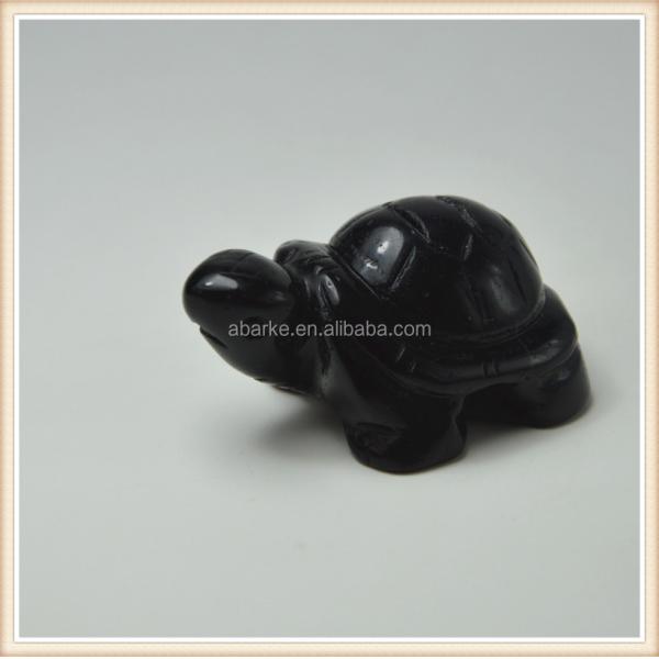 Gemstone Black Obsidian Turtle Carved Stone Animal for Love Theme Decorations