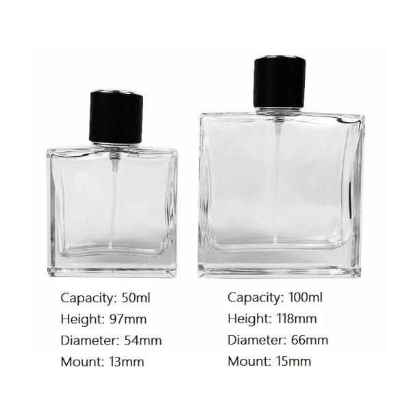 Wholesale Clrear 50ml 100ml Square Screw Cap Glass Perfume Spray Bottle With Packing