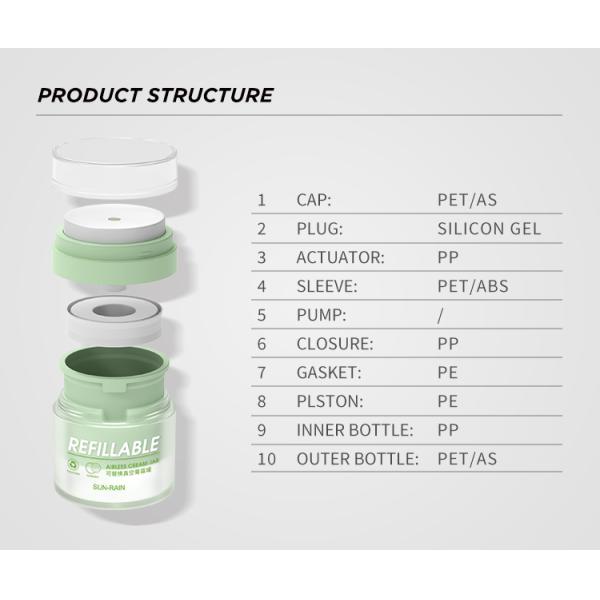 Jar cosmético sem ar com embalagem interna reciclável de PET