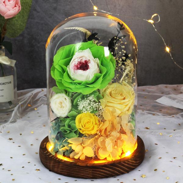 Eternal Preserved Flower Centerpiece Wedding Decor Element Rose Glass Dome
