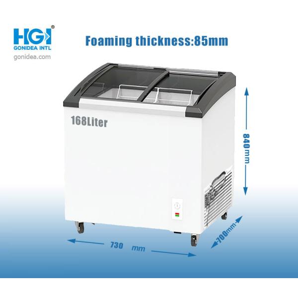 Изогнутая рекламой стеклянная витрина замораживателя комода мороженого 168 литров