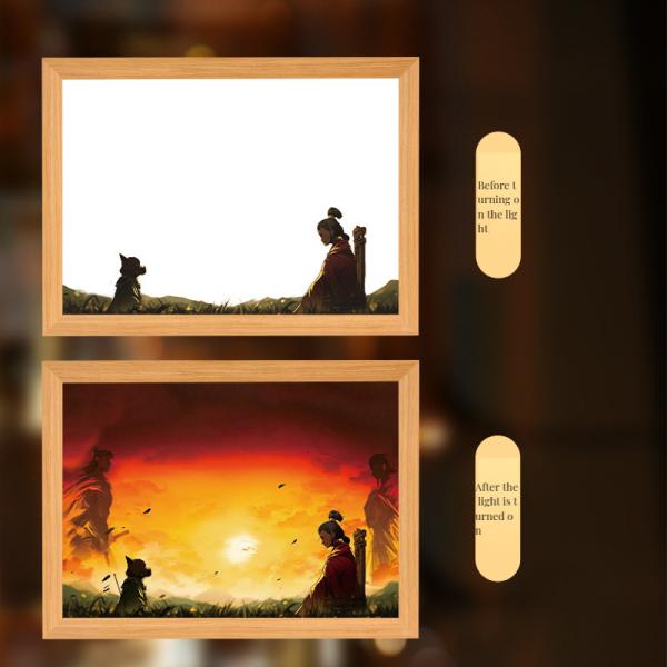 White Light Wood Frame Black Myth Monkey King Journey West Light Painting for Bedroom