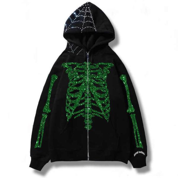 Custom Design Full Zip Up Hoodie with Double Layer Embroidery and Rhinestone Bling