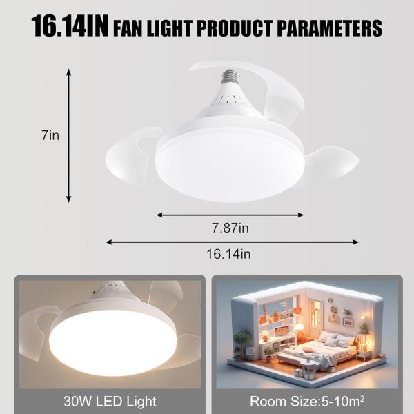 Luz de ventilador de techo LED con flujo luminoso de 3000LM, vida útil de 50000 horas y 3 velocidades de viento para dormitorio, sala de estar y cocina