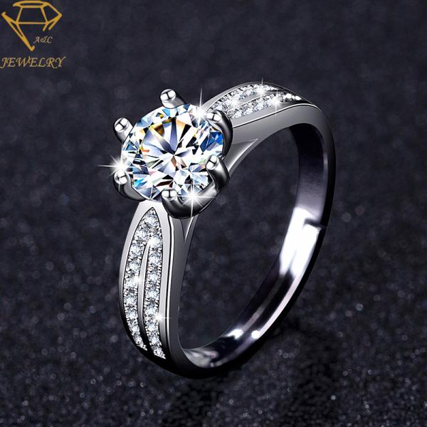 Cubic Zirconia Silver Diamond Engagement Rings Shiny Polish