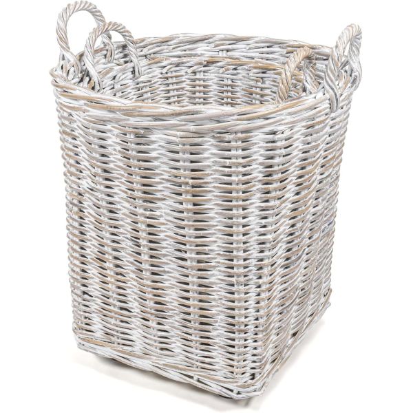Hand-Woven Rattan Nesting Wicker Storage Baskets W/ Wheels And Handles, Seagrass Container For Decoration In Bedroom, Laundry Room,White Wash/Kubu Gray
