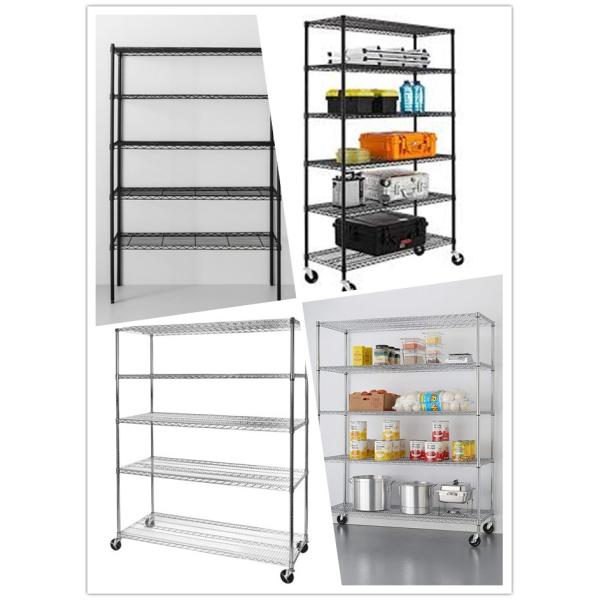 Black Color 5 Tier Adjustable Home Wire Shelving / Chrome Kitchen Storage Racks