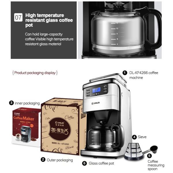 Automatic Drip American Home Coffee Maker With Grinder 1.5L 900W