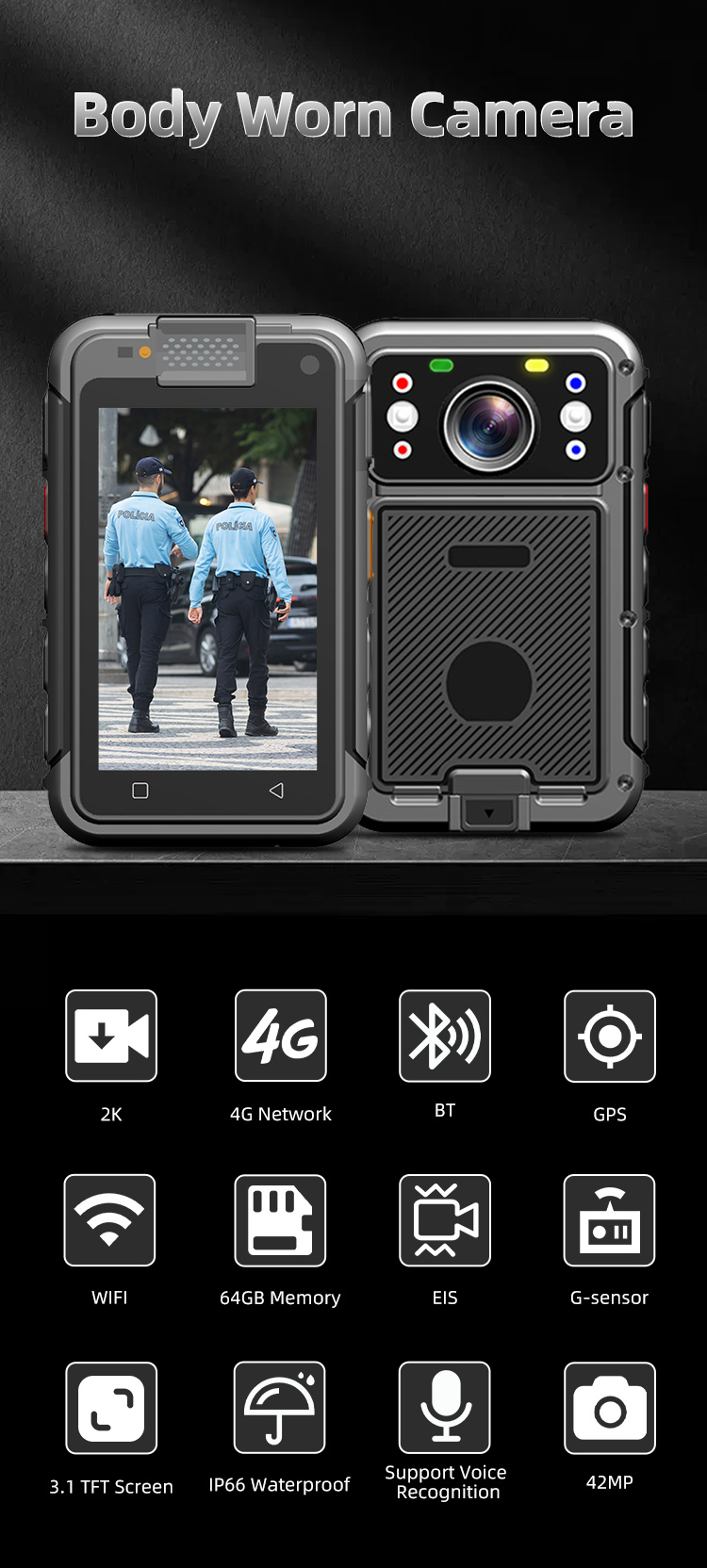 Factory Direct 4G Body Worn Camera 2K 42MP HD Body Camera with Wifi GPS BT IP65 Waterproof Video Recorder Camera