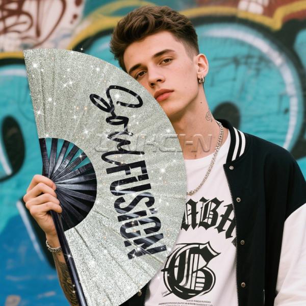 New Arrivals Custom Logo Printed Large Folding Bamboo Hand Fan Portable Clacking Hand Fans for Festival Dance Gift