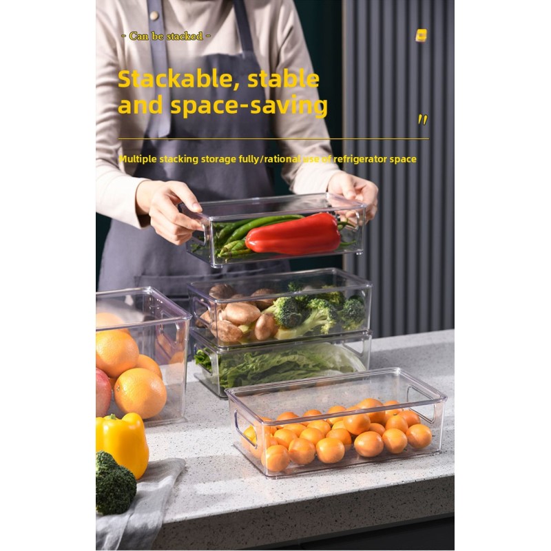 Clear Plastic Stackable Storage Bins Rectangular Produce Organizers for Fridge Kitchen Pantry Transparent Fruit Vegetable Basket